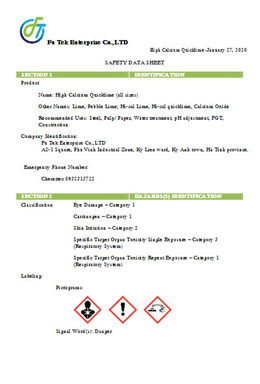 MSDS VÔI SỐNG