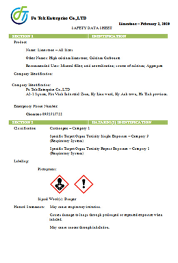 MSDS ĐÁ VÔI