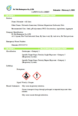 MSDS OF DOLOMITE
