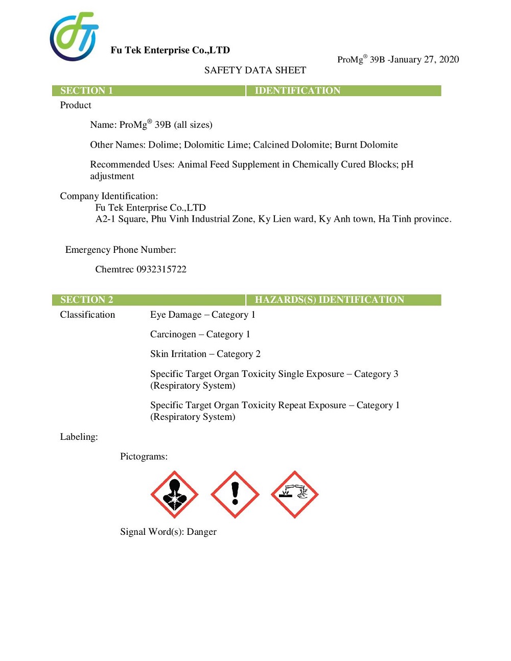 MSDS DOLOMITE NUNG